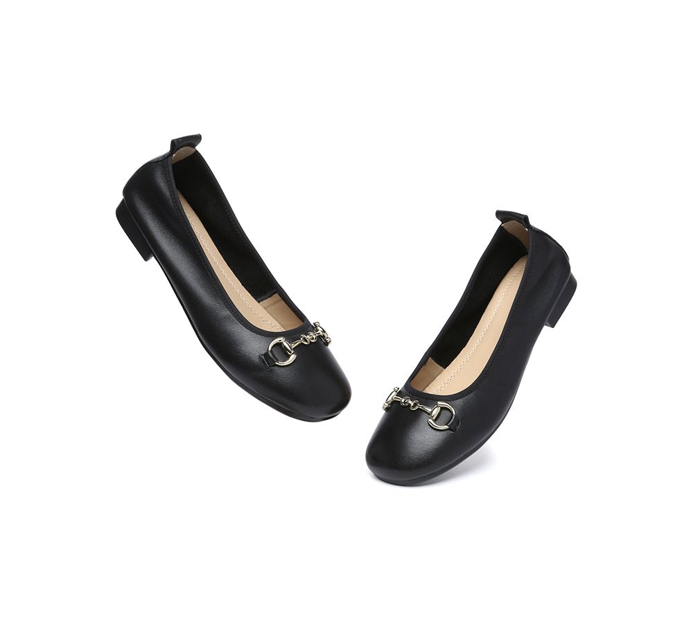 Women Leather Round Toe Metal Buckle Ultra Soft Ballet Flats Blake - Flats - Black - AU Ladies 4 / AU Men 2 / EU 35 - Uggoutlet