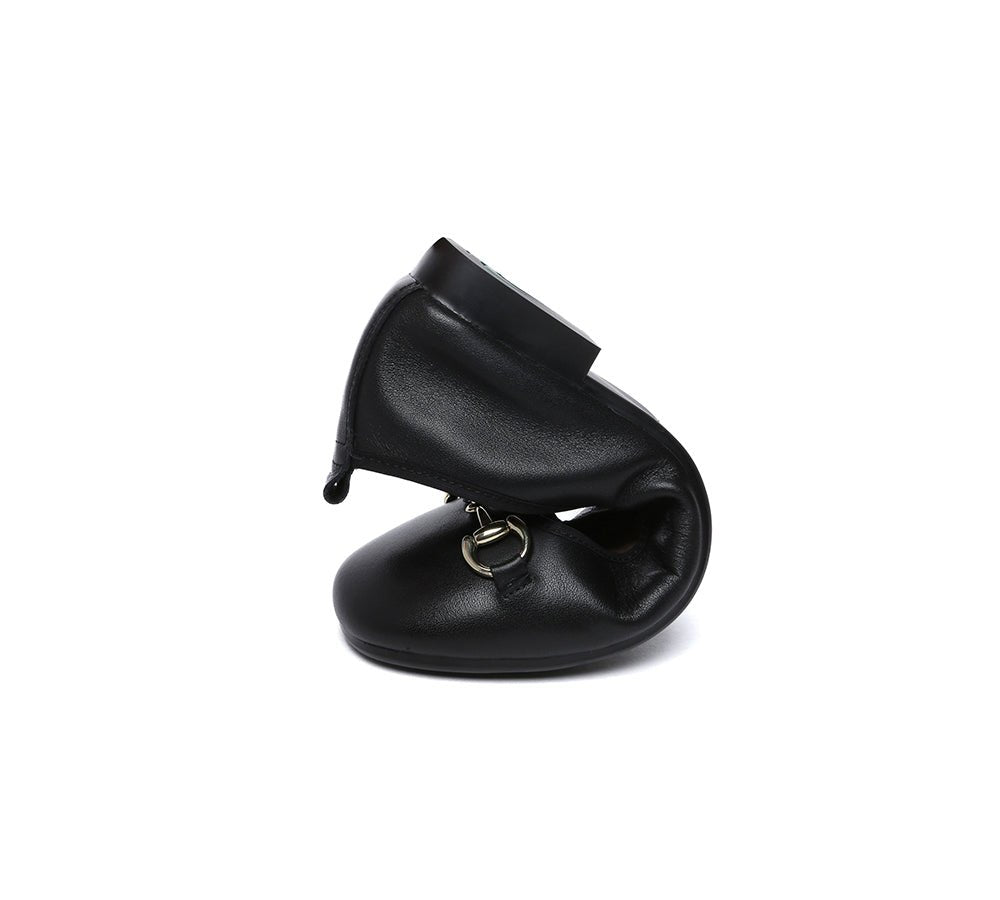 Women Leather Round Toe Metal Buckle Ultra Soft Ballet Flats Blake - Flats - Black - AU Ladies 4 / AU Men 2 / EU 35 - Uggoutlet