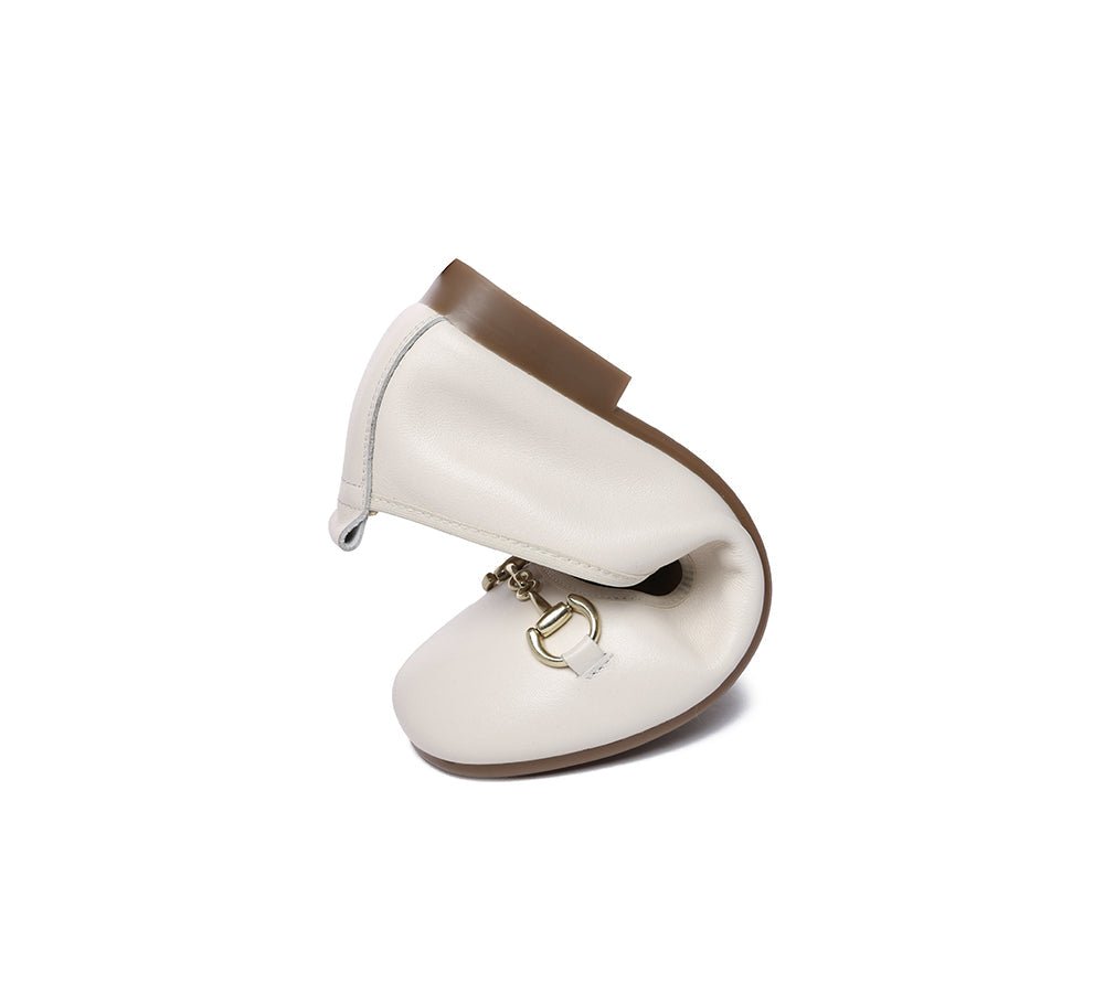 Women Leather Round Toe Metal Buckle Ultra Soft Ballet Flats Blake - Flats - Cream - AU Ladies 4 / AU Men 2 / EU 35 - Uggoutlet