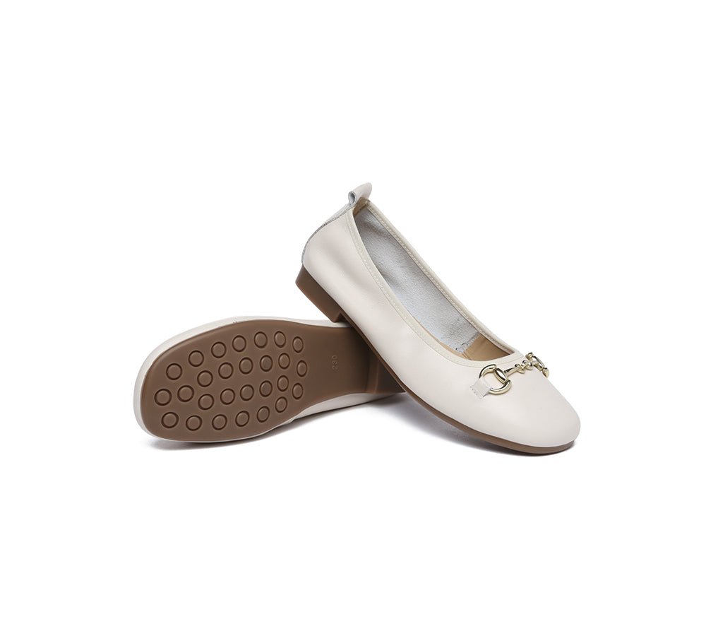 Women Leather Round Toe Metal Buckle Ultra Soft Ballet Flats Blake - Flats - Cream - AU Ladies 4 / AU Men 2 / EU 35 - Uggoutlet