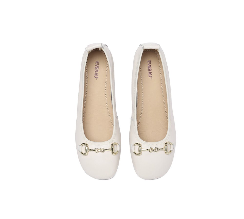Women Leather Round Toe Metal Buckle Ultra Soft Ballet Flats Blake - Flats - Cream - AU Ladies 4 / AU Men 2 / EU 35 - Uggoutlet