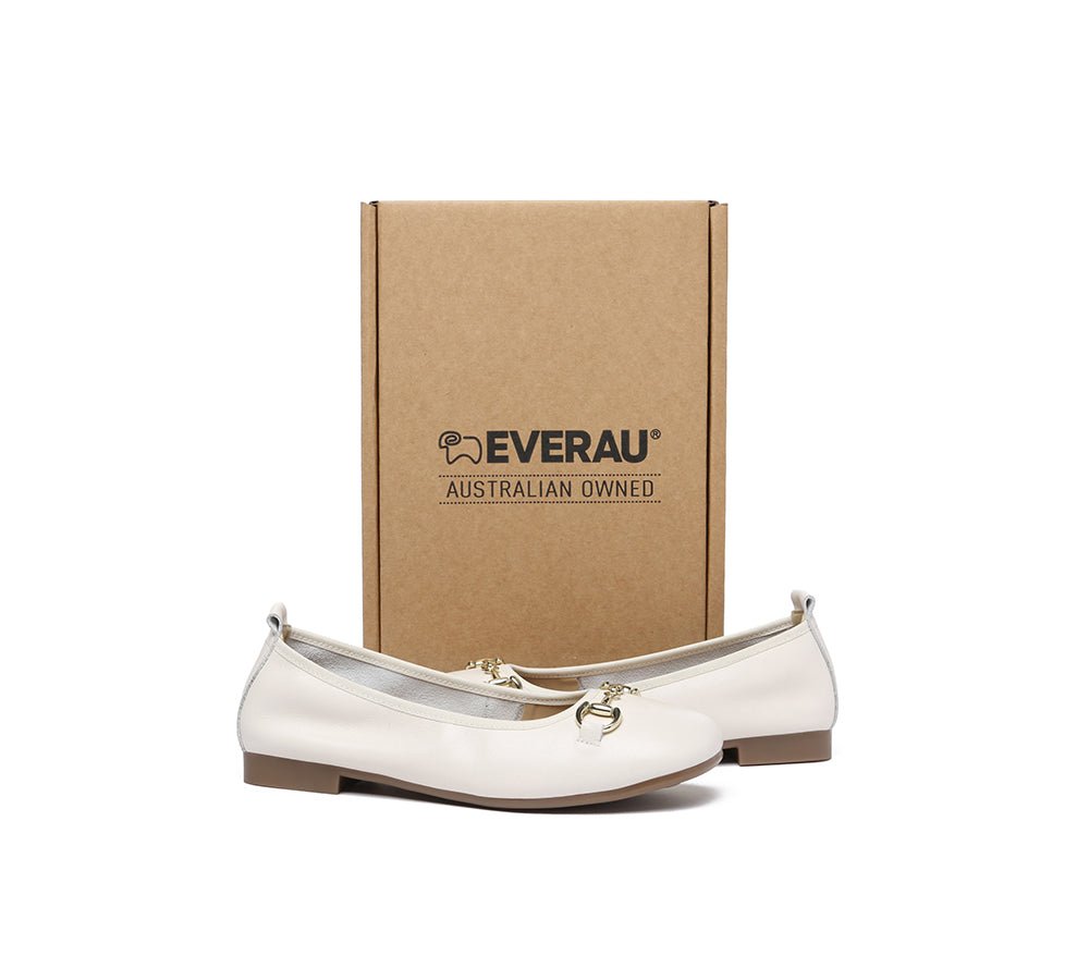 Women Leather Round Toe Metal Buckle Ultra Soft Ballet Flats Blake - Flats - Cream - AU Ladies 4 / AU Men 2 / EU 35 - Uggoutlet