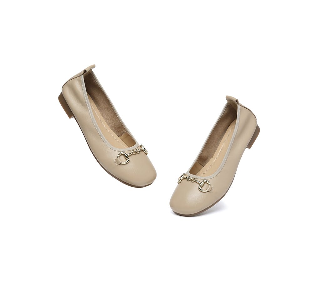 Women Leather Round Toe Metal Buckle Ultra Soft Ballet Flats Blake - Flats - Nude - AU Ladies 4 / AU Men 2 / EU 35 - Uggoutlet