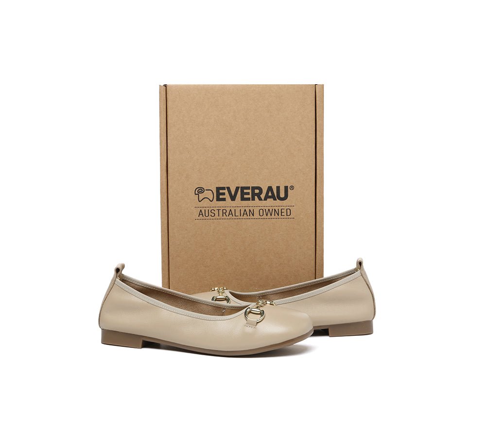 Women Leather Round Toe Metal Buckle Ultra Soft Ballet Flats Blake - Flats - Nude - AU Ladies 4 / AU Men 2 / EU 35 - Uggoutlet
