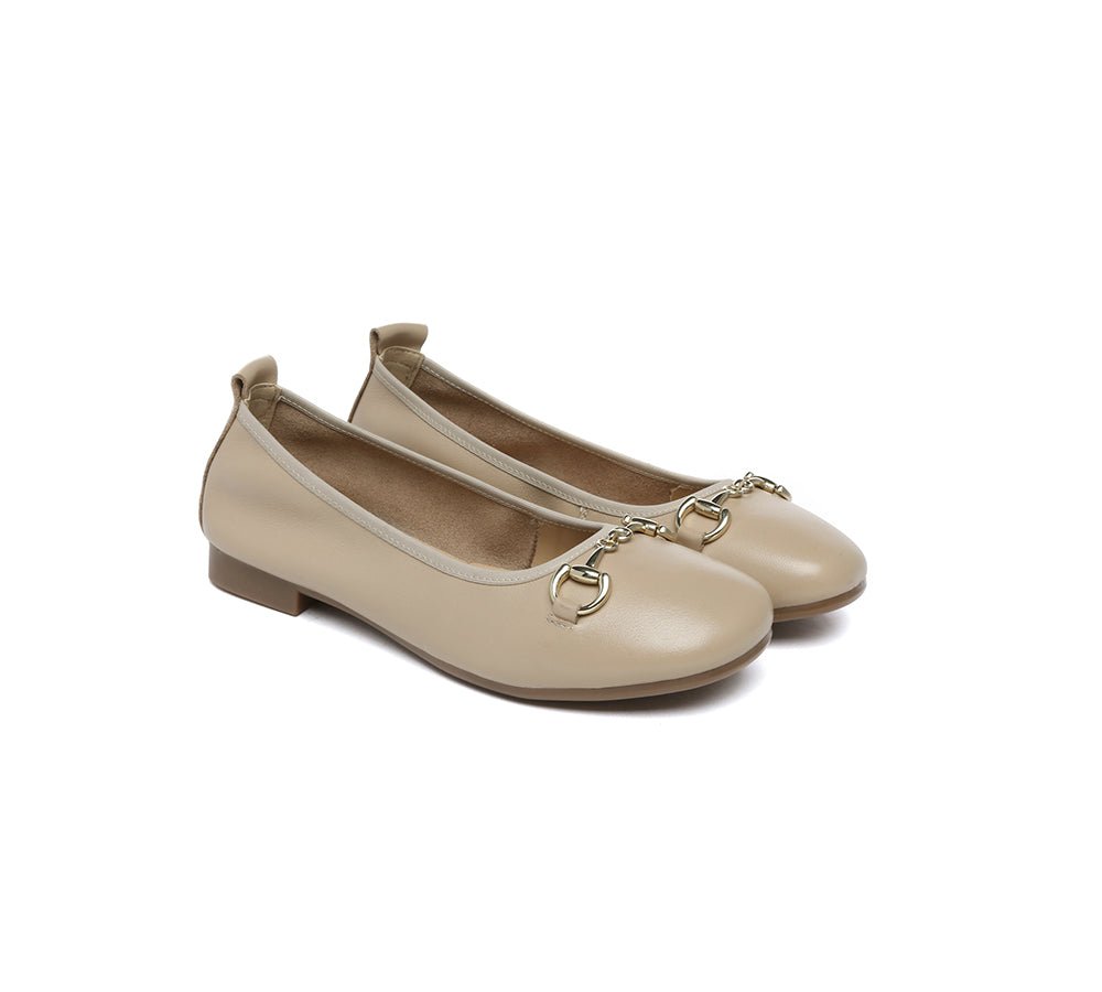 Women Leather Round Toe Metal Buckle Ultra Soft Ballet Flats Blake - Flats - Nude - AU Ladies 4 / AU Men 2 / EU 35 - Uggoutlet