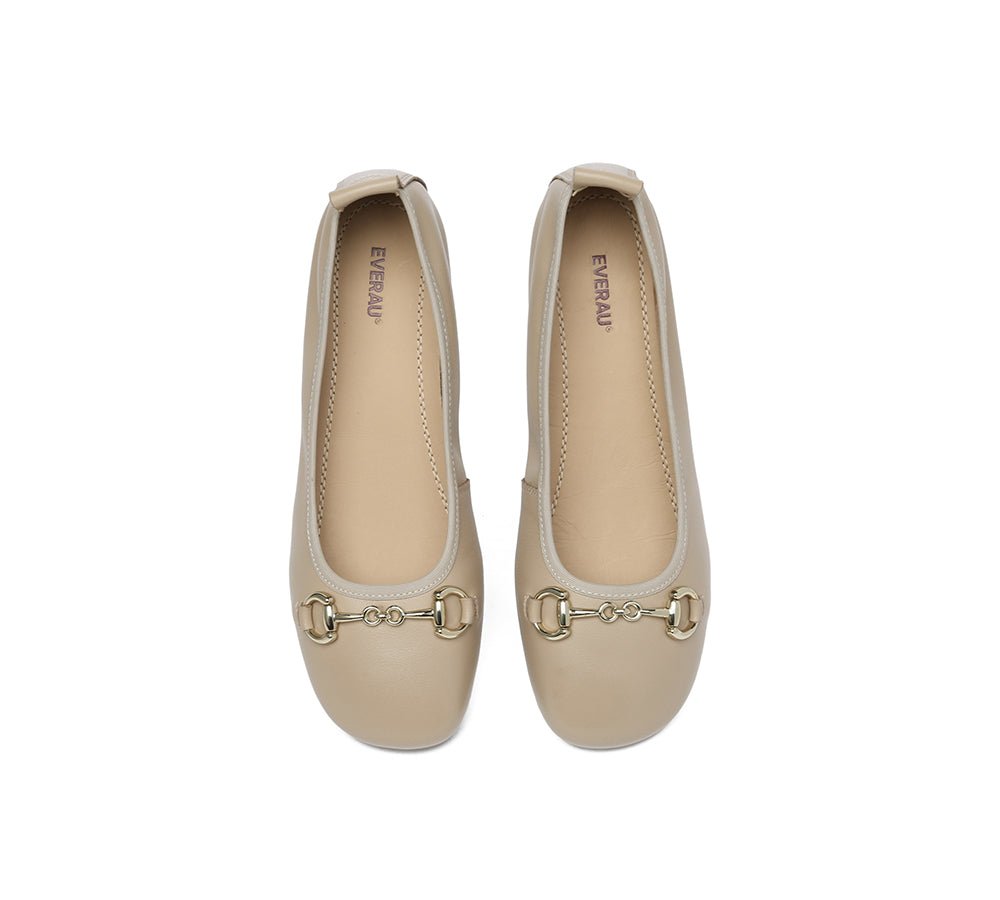 Women Leather Round Toe Metal Buckle Ultra Soft Ballet Flats Blake - Flats - Nude - AU Ladies 4 / AU Men 2 / EU 35 - Uggoutlet
