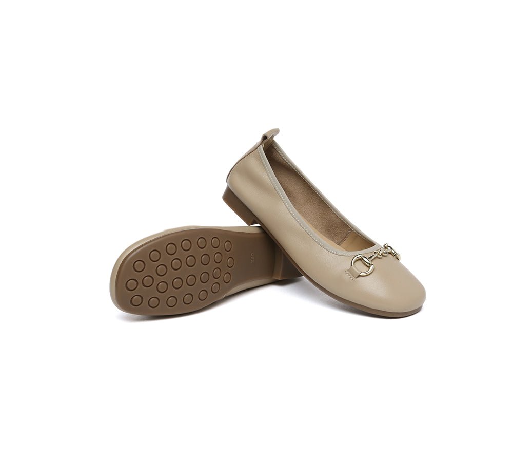 Women Leather Round Toe Metal Buckle Ultra Soft Ballet Flats Blake - Flats - Nude - AU Ladies 4 / AU Men 2 / EU 35 - Uggoutlet