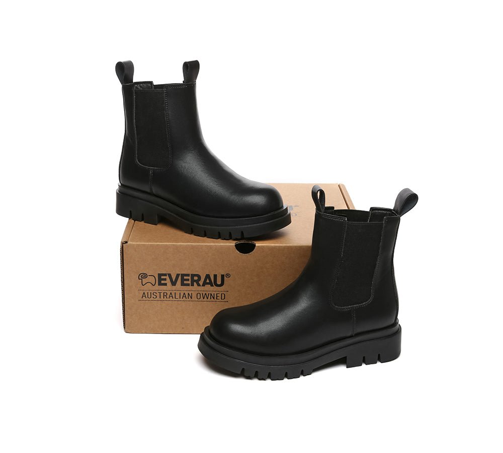 Women Leather Sheepskin Wool Black Chunky Boots Vaneta - UGG Boots - Black - AU Ladies 4 / AU Men 2 / EU 35 - Uggoutlet