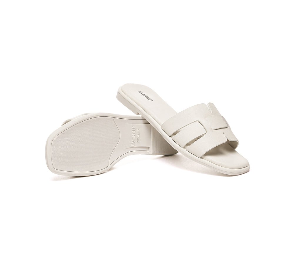 Women Leather Woven Flat Slides Bolita - UGG Slides - Beige White - AU Ladies 4 / AU Men 2 / EU 35 - Uggoutlet
