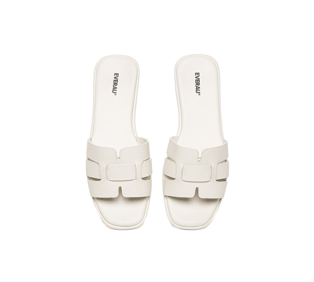 Women Leather Woven Flat Slides Bolita - UGG Slides - Beige White - AU Ladies 4 / AU Men 2 / EU 35 - Uggoutlet