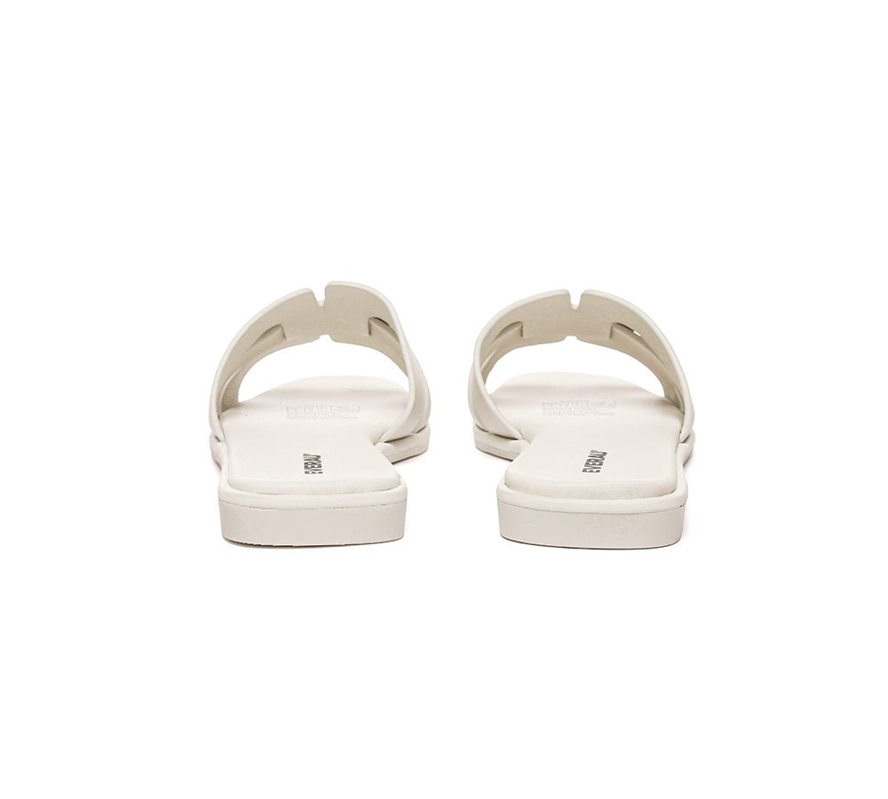 Women Leather Woven Flat Slides Bolita - UGG Slides - Beige White - AU Ladies 4 / AU Men 2 / EU 35 - Uggoutlet
