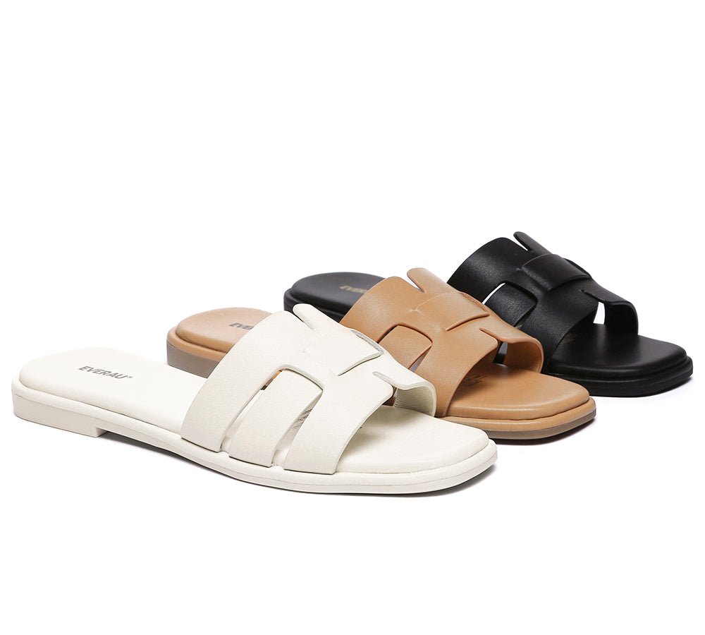 Women Leather Woven Flat Slides Bolita - UGG Slides - Beige White - AU Ladies 4 / AU Men 2 / EU 35 - Uggoutlet