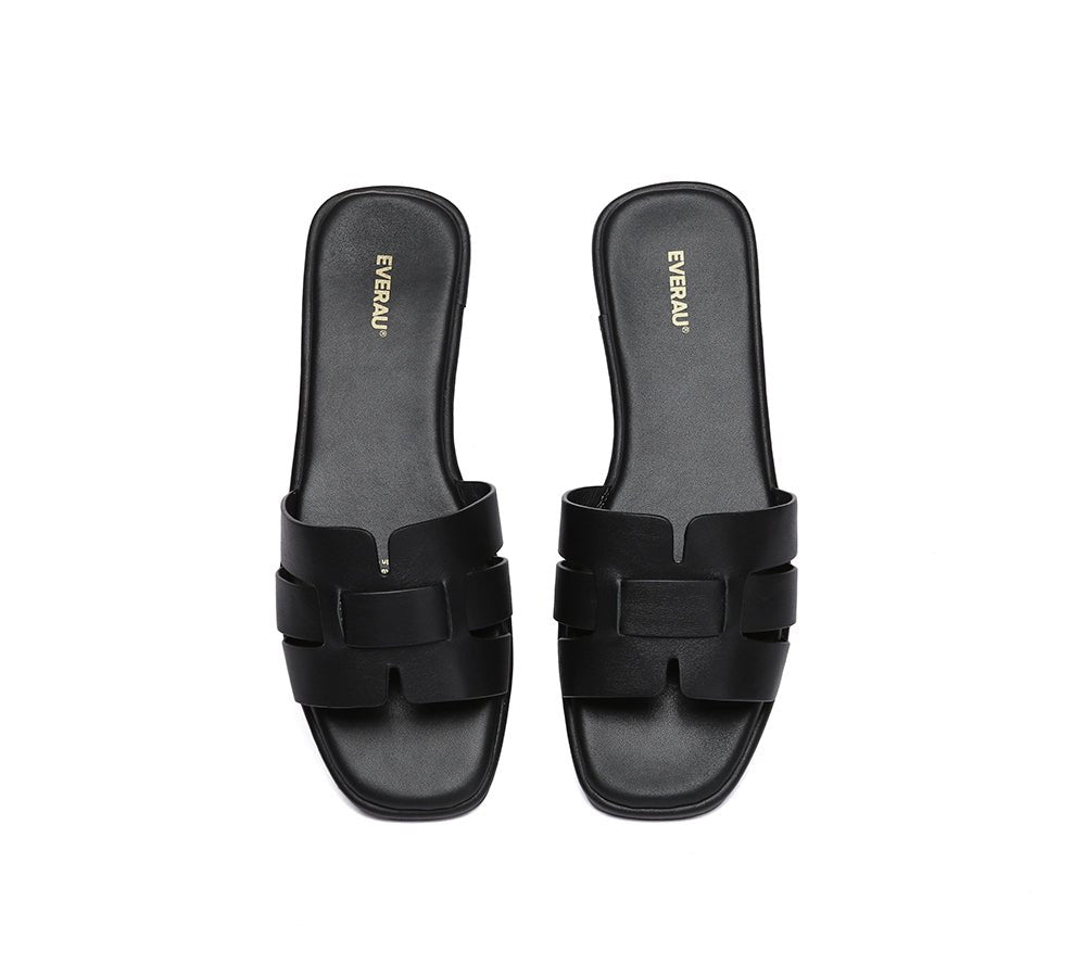 Women Leather Woven Flat Slides Bolita - UGG Slides - Black - AU Ladies 4 / AU Men 2 / EU 35 - Uggoutlet