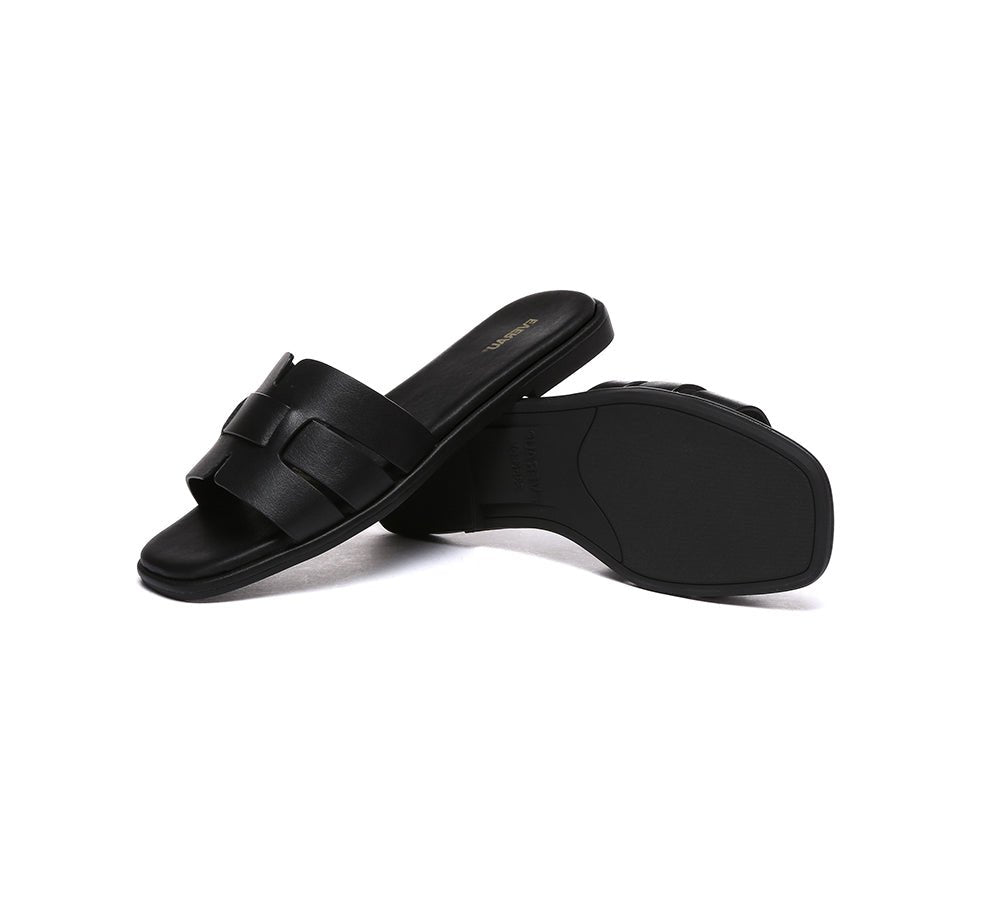 Women Leather Woven Flat Slides Bolita - UGG Slides - Black - AU Ladies 4 / AU Men 2 / EU 35 - Uggoutlet