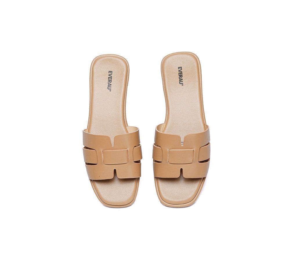 Women Leather Woven Flat Slides Bolita - UGG Slides - Brown - AU Ladies 4 / AU Men 2 / EU 35 - Uggoutlet