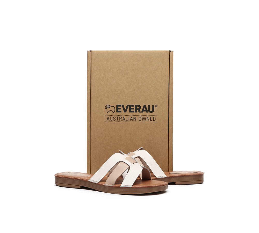 Women Leather Woven Ultra Soft Flats Slides - Slides - Nude - AU Ladies 4 / AU Men 2 / EU 35 - Uggoutlet