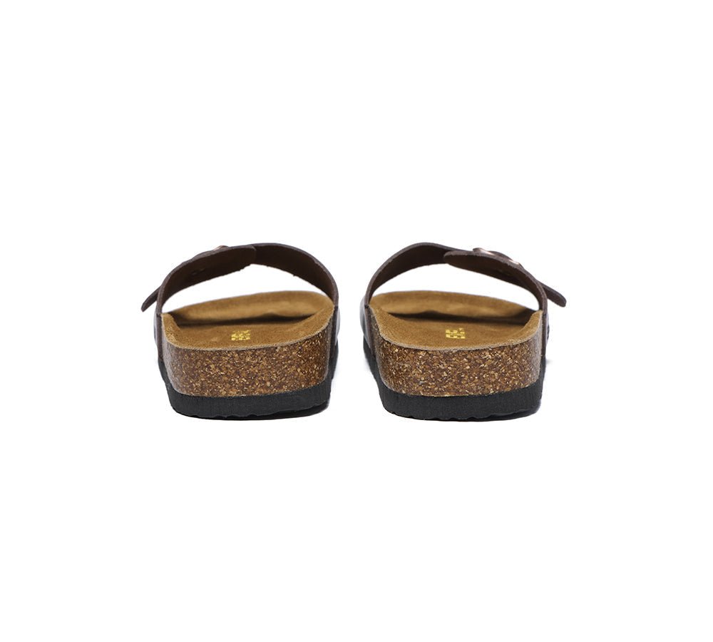 Women Men Leather Adjustable Embossed Summer Beach Charms Walk Sandal Slides - Slides - Dark Brown - AU Ladies 4 / AU Men 2 / EU 35 - Uggoutlet