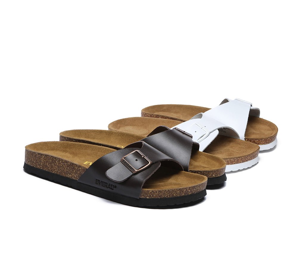 Women Men Leather Adjustable Embossed Summer Beach Charms Walk Sandal Slides - Slides - White - AU Ladies 4 / AU Men 2 / EU 35 - Uggoutlet
