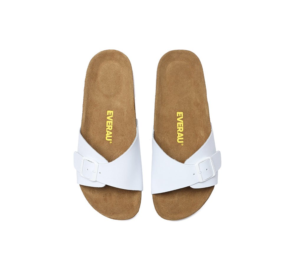 Women Men Leather Adjustable Embossed Summer Beach Charms Walk Sandal Slides - Slides - White - AU Ladies 4 / AU Men 2 / EU 35 - Uggoutlet