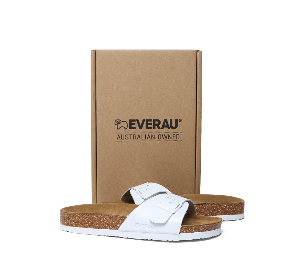 Women Men Leather Adjustable Embossed Summer Beach Charms Walk Sandal Slides - Slides - White - AU Ladies 4 / AU Men 2 / EU 35 - Uggoutlet