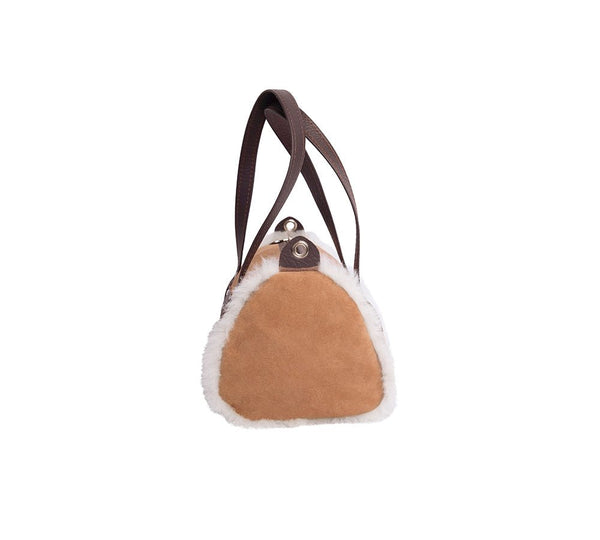Women Sheepskin Wool Medium Hand Carry Zip Barrel Bag - Bags - Chestnut - One Size - Uggoutlet