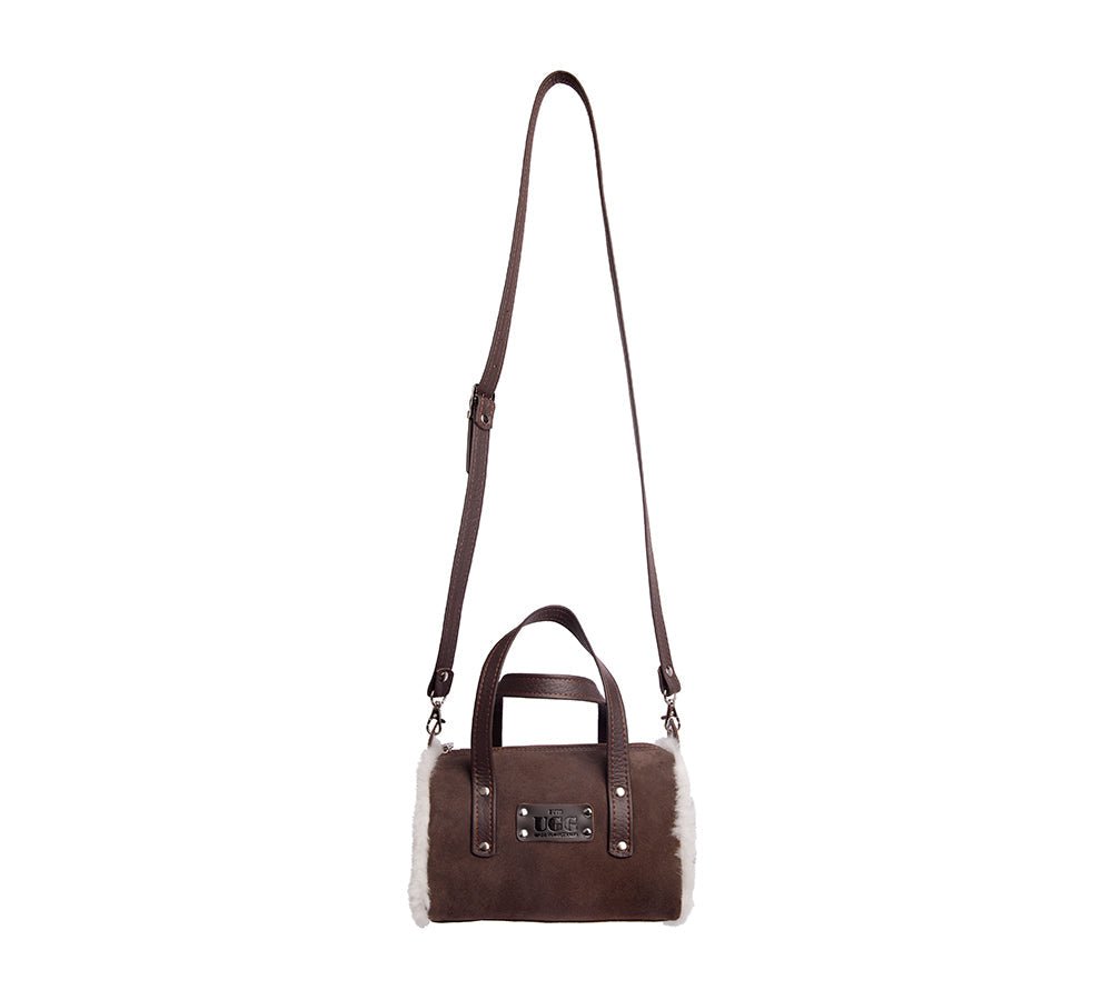 Women Sheepskin Wool Medium Hand Carry Zip Barrel Bag - Bags - Chocolate - One Size - Uggoutlet
