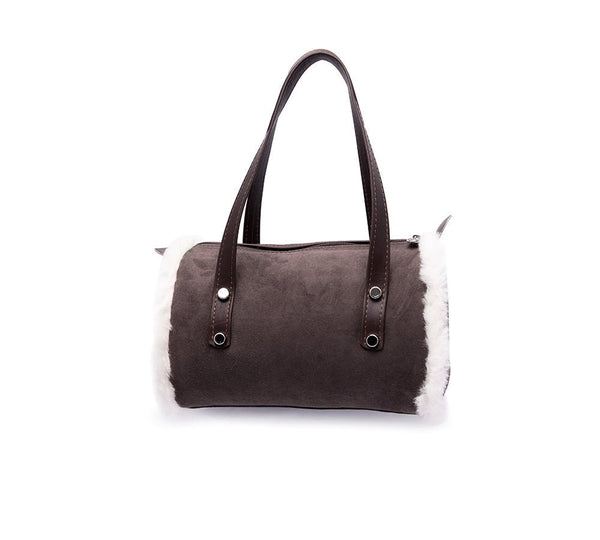 Women Sheepskin Wool Medium Hand Carry Zip Barrel Bag - Bags - Chocolate - One Size - Uggoutlet