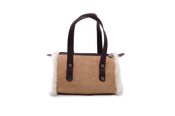 Women Sheepskin Wool Small Hand Carry Zip Barrell Bag - Bags - Chestnut - One Size - Uggoutlet