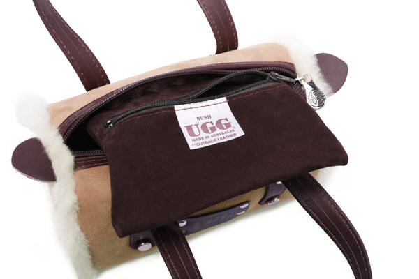 Women Sheepskin Wool Small Hand Carry Zip Barrell Bag - Bags - Chestnut - One Size - Uggoutlet