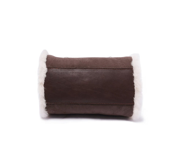 Women Sheepskin Wool Small Hand Carry Zip Barrell Bag - Bags - Chocolate - One Size - Uggoutlet