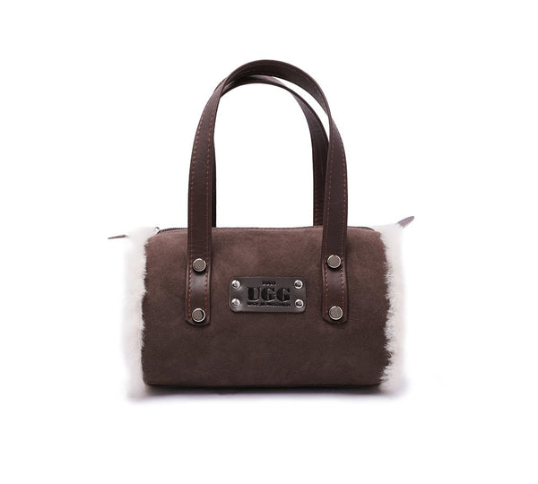 Women Sheepskin Wool Small Hand Carry Zip Barrell Bag - Bags - Chocolate - One Size - Uggoutlet