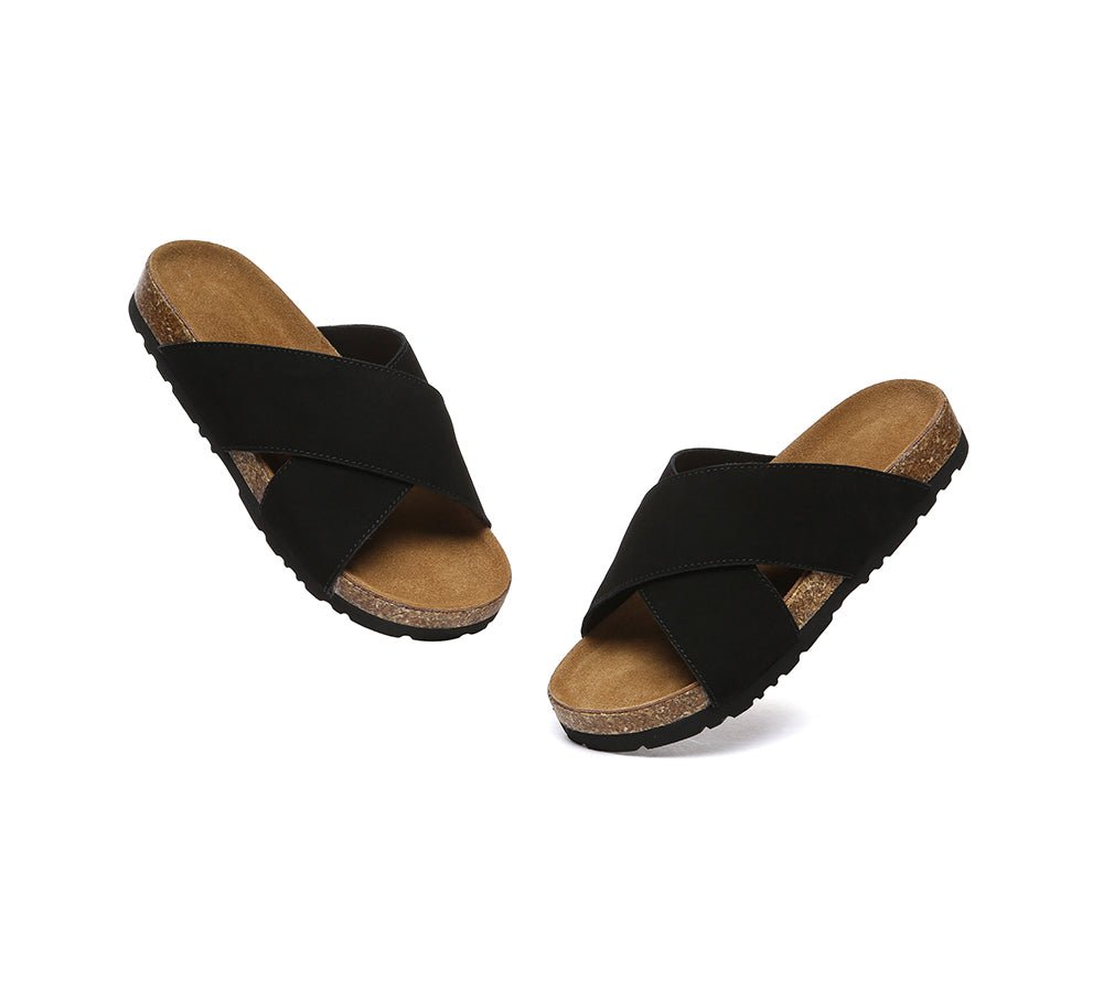 Women Slides Leather Crossover Summer Croia - Slides - Black - AU Ladies 4 / AU Men 2 / EU 35 - Uggoutlet