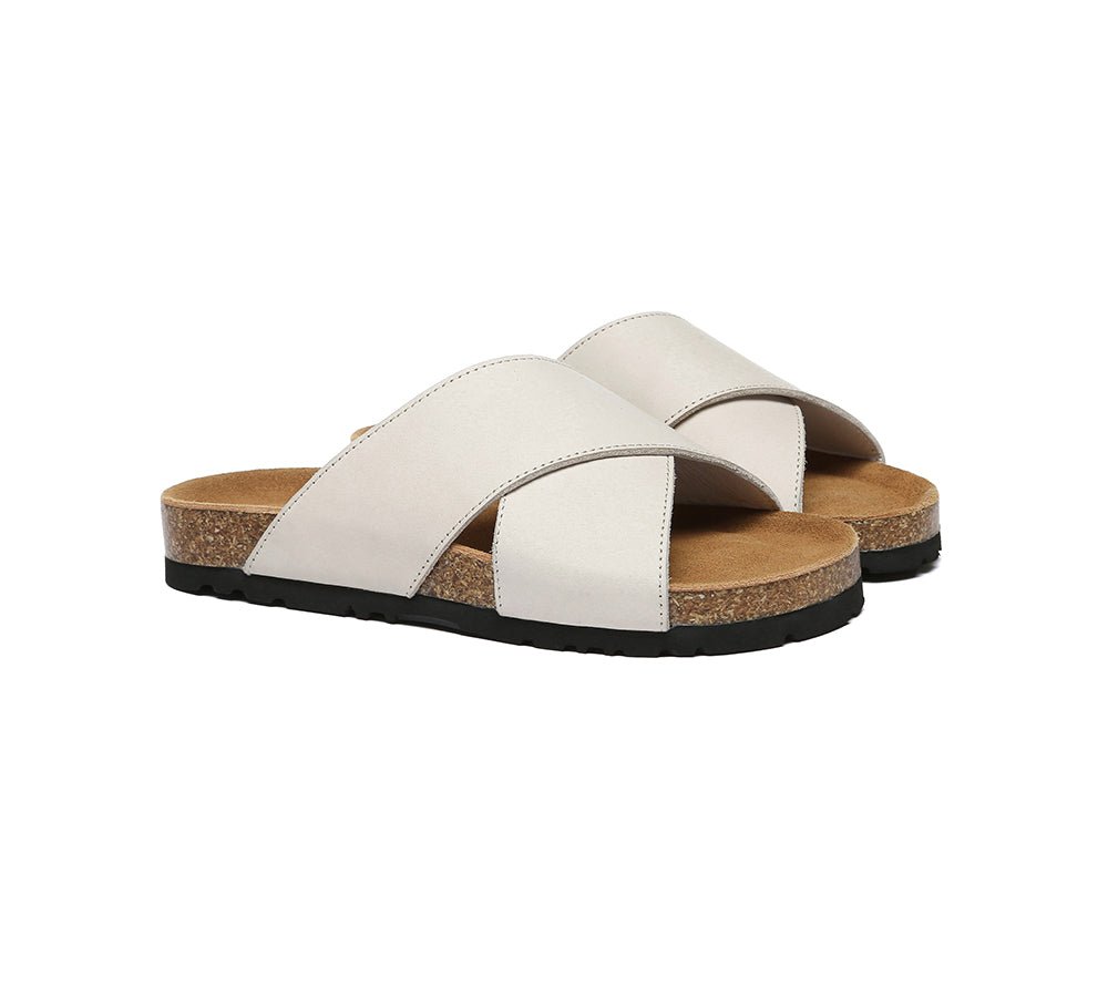 Women Slides Leather Crossover Summer Croia - Slides - Sand - AU Ladies 4 / AU Men 2 / EU 35 - Uggoutlet