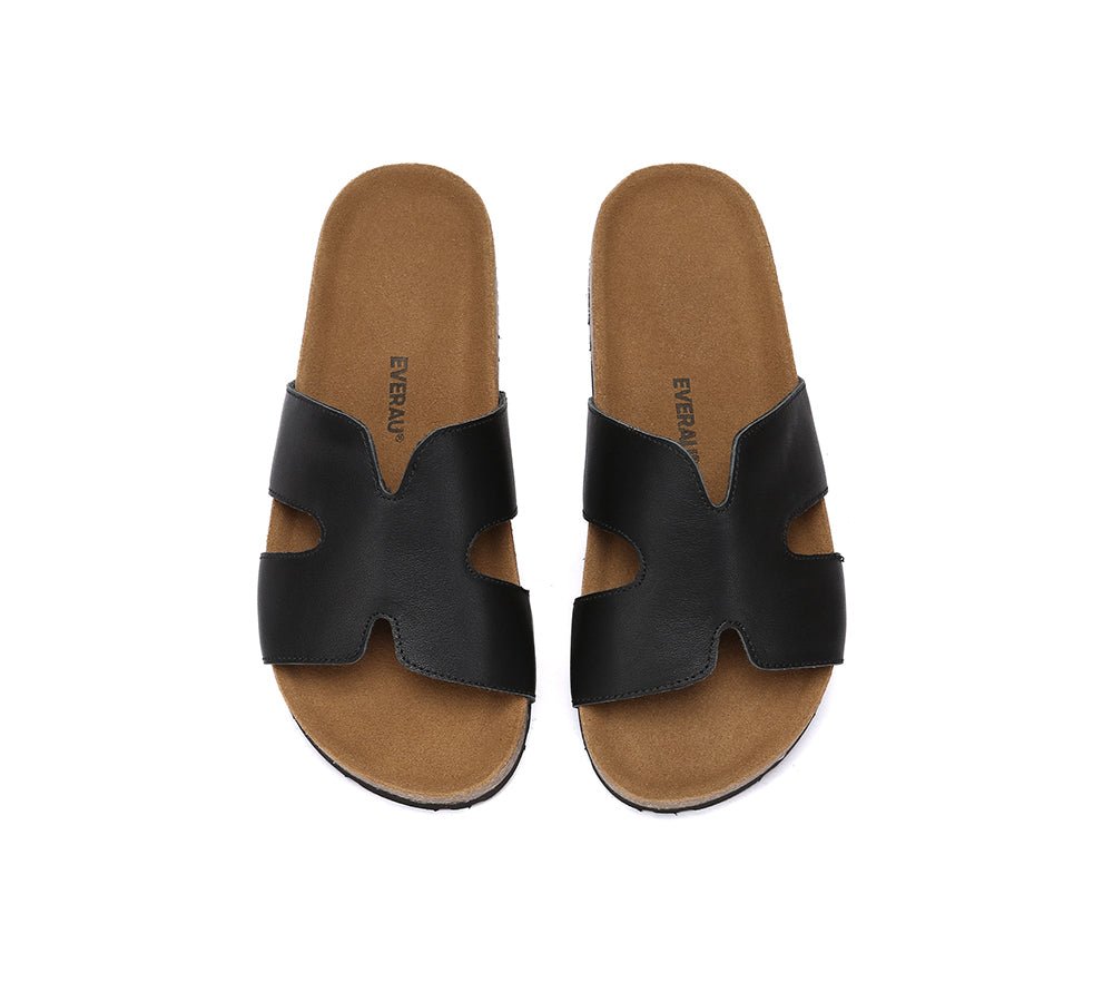 Women Slides Leather Flat Heidy - Sandals - Black - AU Ladies 4 / AU Men 2 / EU 35 - Uggoutlet