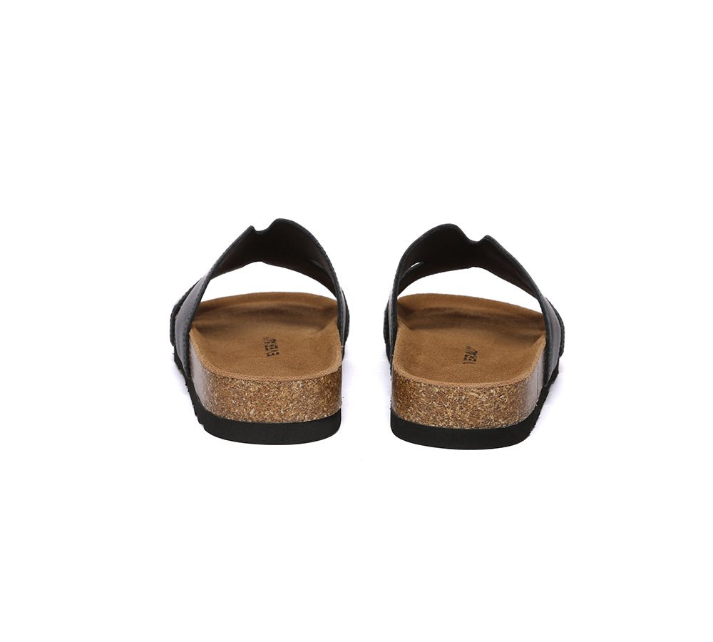 Women Slides Leather Flat Heidy - Sandals - Black - AU Ladies 4 / AU Men 2 / EU 35 - Uggoutlet