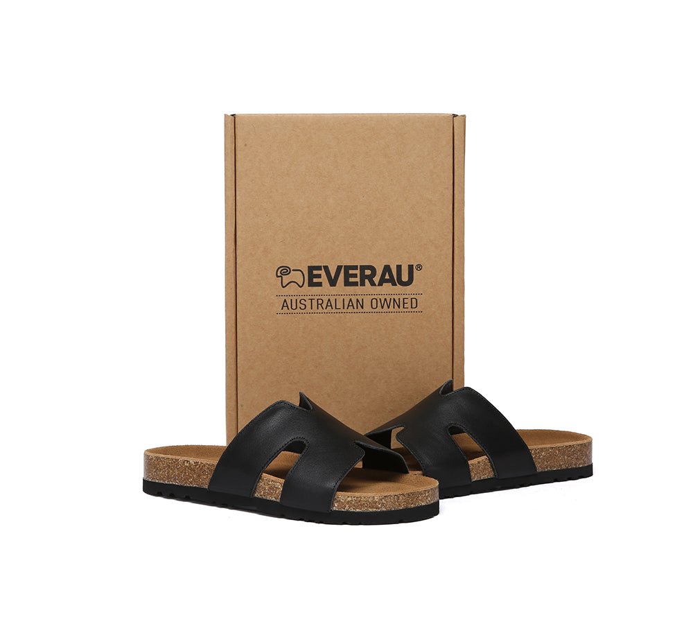 Women Slides Leather Flat Heidy - Sandals - Black - AU Ladies 4 / AU Men 2 / EU 35 - Uggoutlet