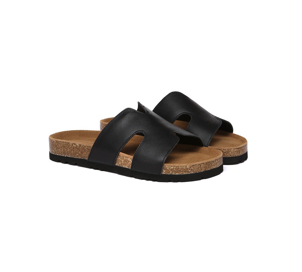 Women Slides Leather Flat Heidy - Sandals - Black - AU Ladies 4 / AU Men 2 / EU 35 - Uggoutlet