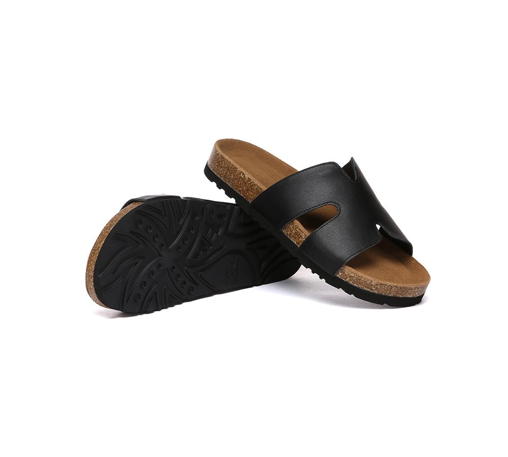 Women Slides Leather Flat Heidy - Sandals - Black - AU Ladies 4 / AU Men 2 / EU 35 - Uggoutlet