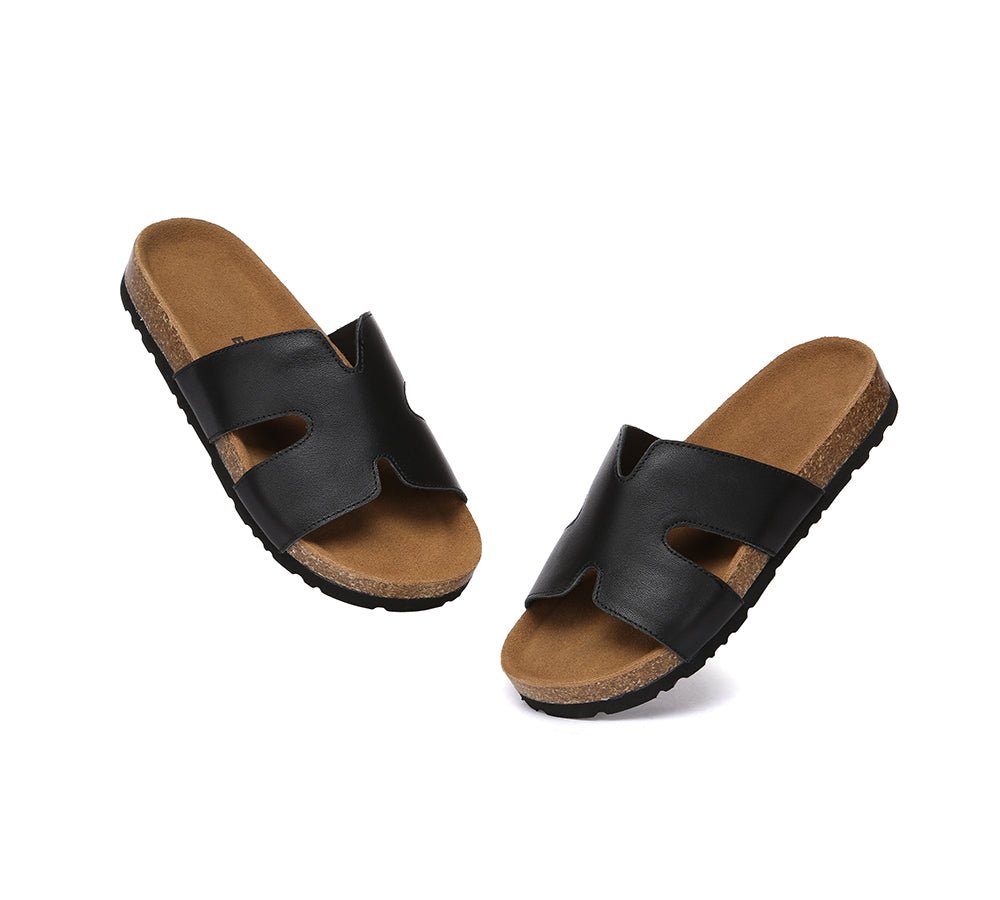 Women Slides Leather Flat Heidy - Sandals - Black - AU Ladies 4 / AU Men 2 / EU 35 - Uggoutlet