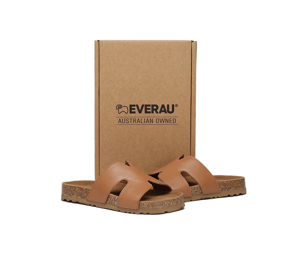 Women Slides Leather Flat Heidy - Sandals - Chestnut - AU Ladies 4 / AU Men 2 / EU 35 - Uggoutlet