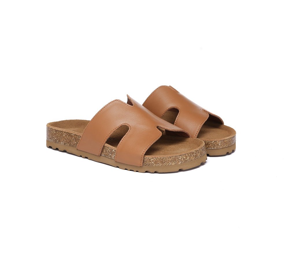 Women Slides Leather Flat Heidy - Sandals - Chestnut - AU Ladies 4 / AU Men 2 / EU 35 - Uggoutlet