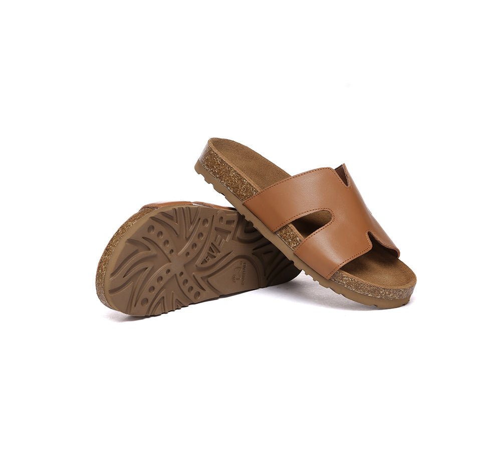 Women Slides Leather Flat Heidy - Sandals - Chestnut - AU Ladies 4 / AU Men 2 / EU 35 - Uggoutlet
