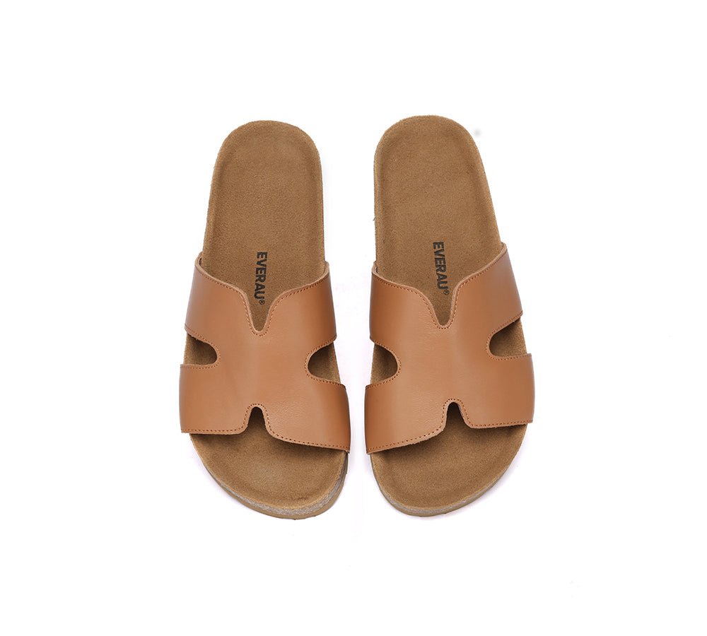 Women Slides Leather Flat Heidy - Sandals - Chestnut - AU Ladies 4 / AU Men 2 / EU 35 - Uggoutlet