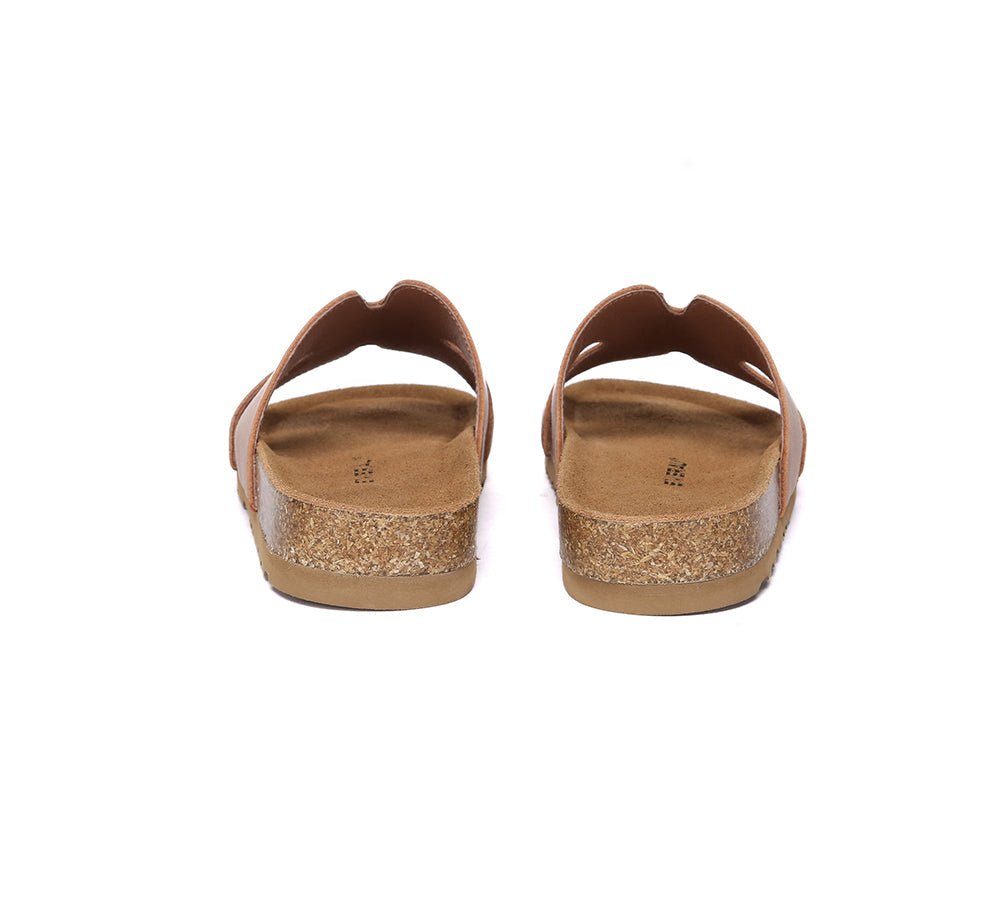 Women Slides Leather Flat Heidy - Sandals - Chestnut - AU Ladies 4 / AU Men 2 / EU 35 - Uggoutlet