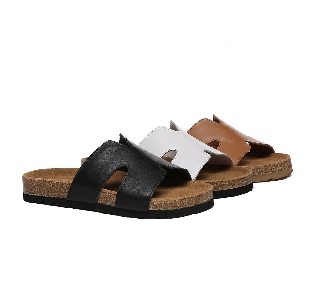 Women Slides Leather Flat Heidy - Sandals - Chestnut - AU Ladies 4 / AU Men 2 / EU 35 - Uggoutlet