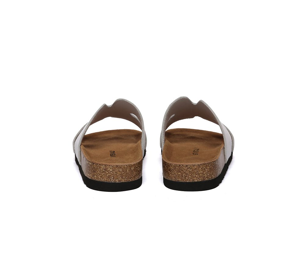 Women Slides Leather Flat Heidy - Sandals - White - AU Ladies 4 / AU Men 2 / EU 35 - Uggoutlet