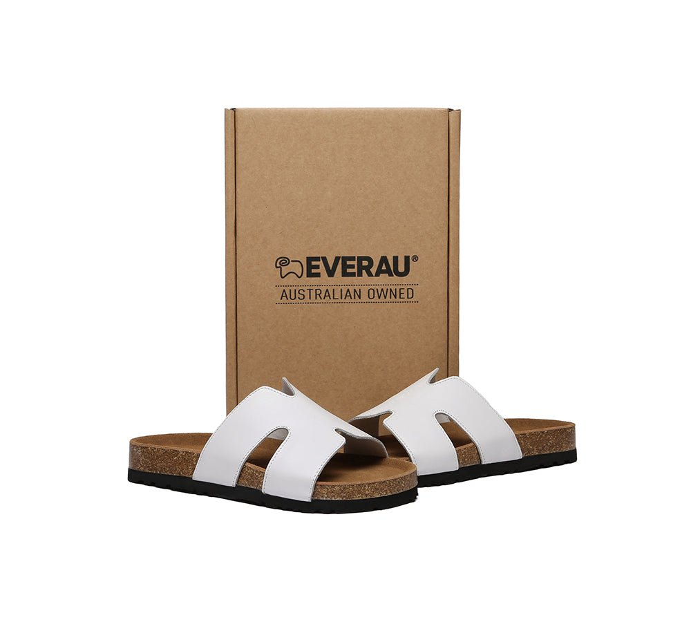 Women Slides Leather Flat Heidy - Sandals - White - AU Ladies 4 / AU Men 2 / EU 35 - Uggoutlet