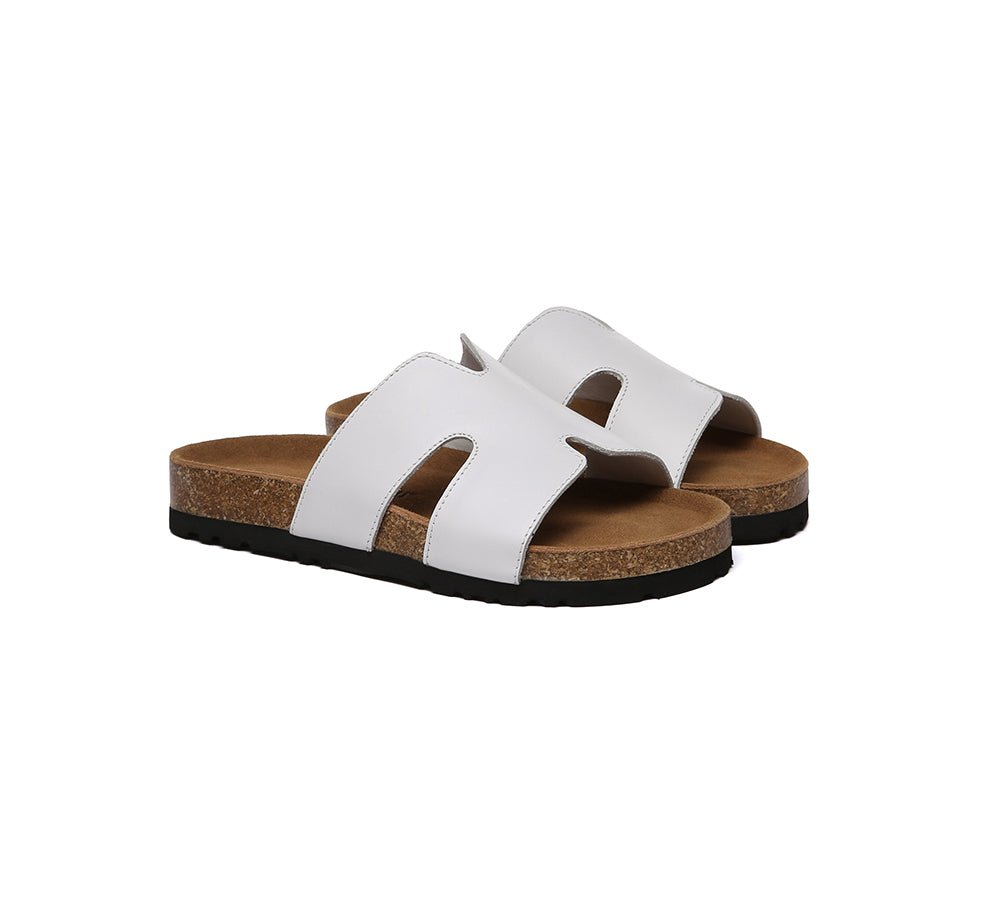 Women Slides Leather Flat Heidy - Sandals - White - AU Ladies 4 / AU Men 2 / EU 35 - Uggoutlet