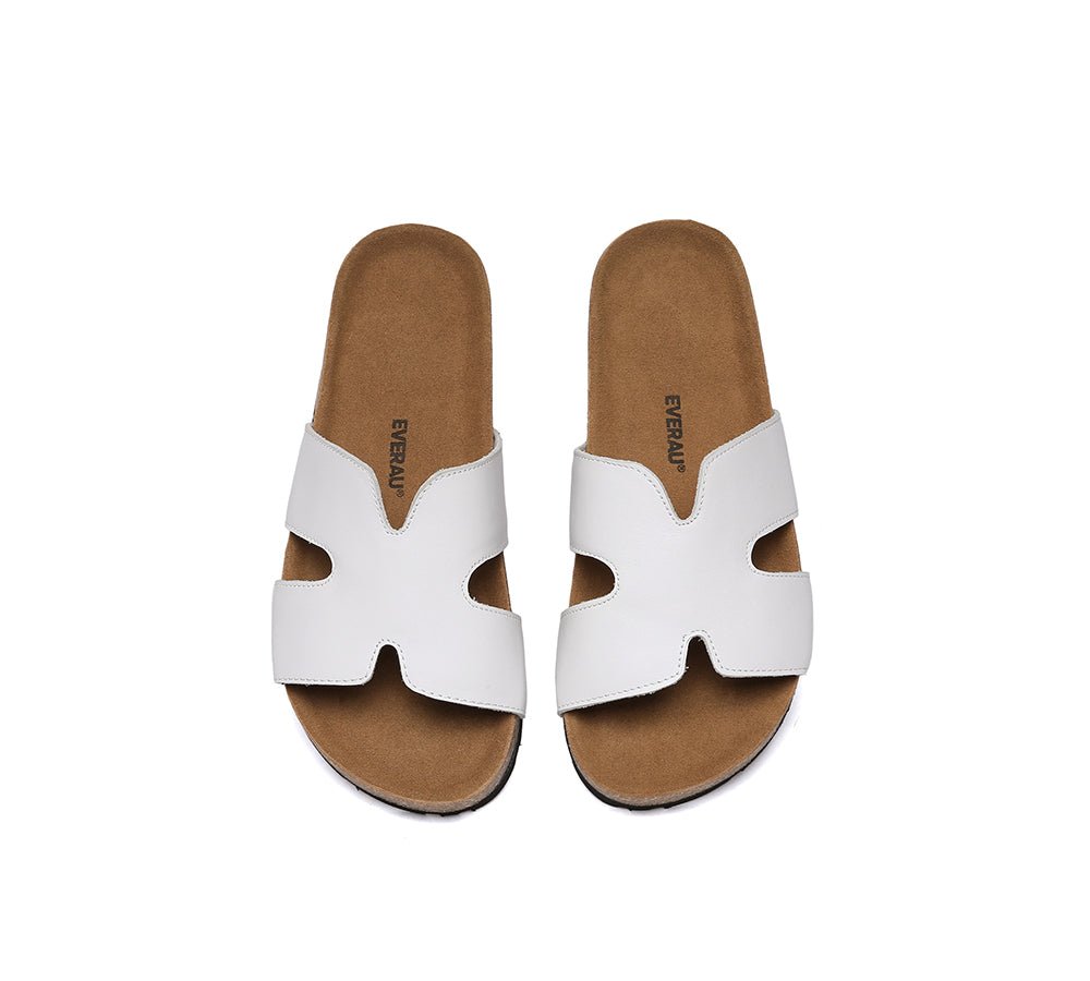 Women Slides Leather Flat Heidy - Sandals - White - AU Ladies 4 / AU Men 2 / EU 35 - Uggoutlet