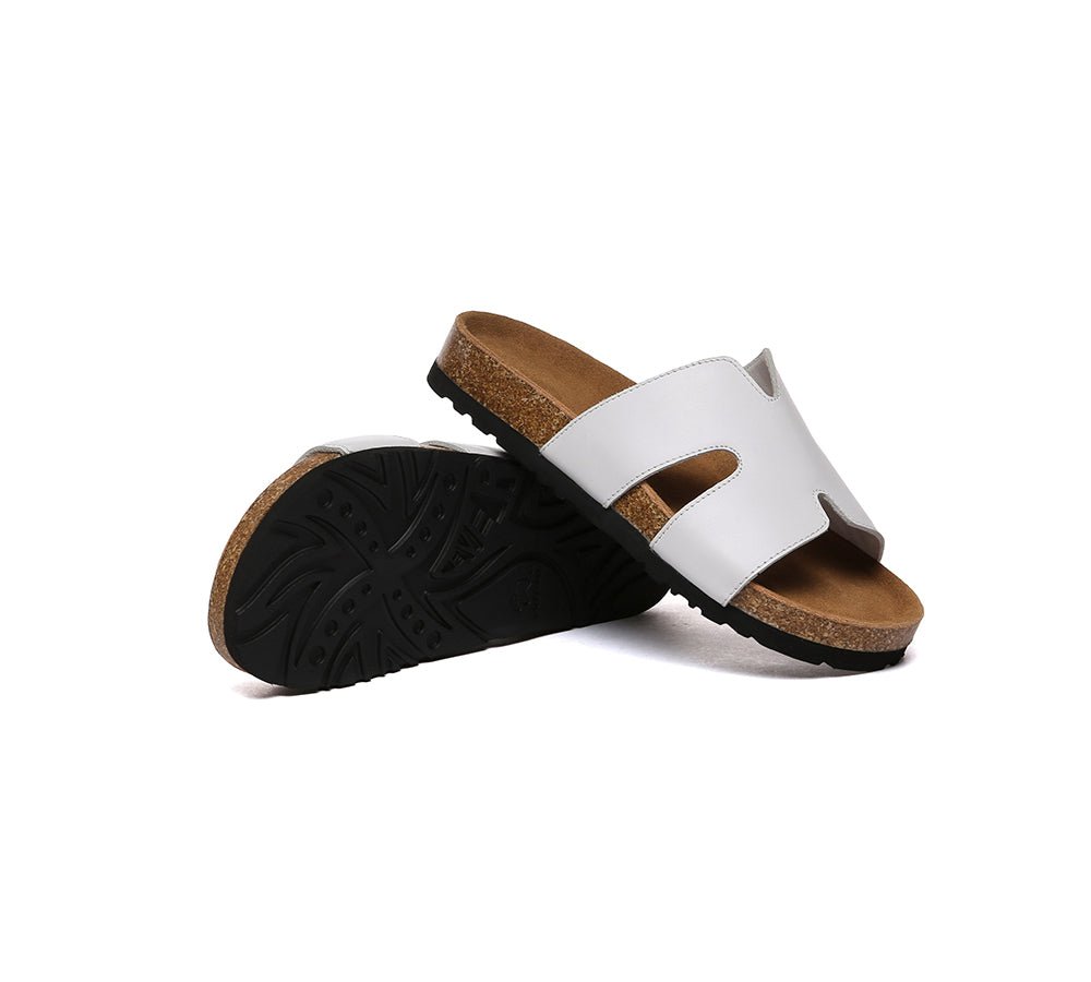 Women Slides Leather Flat Heidy - Sandals - White - AU Ladies 4 / AU Men 2 / EU 35 - Uggoutlet